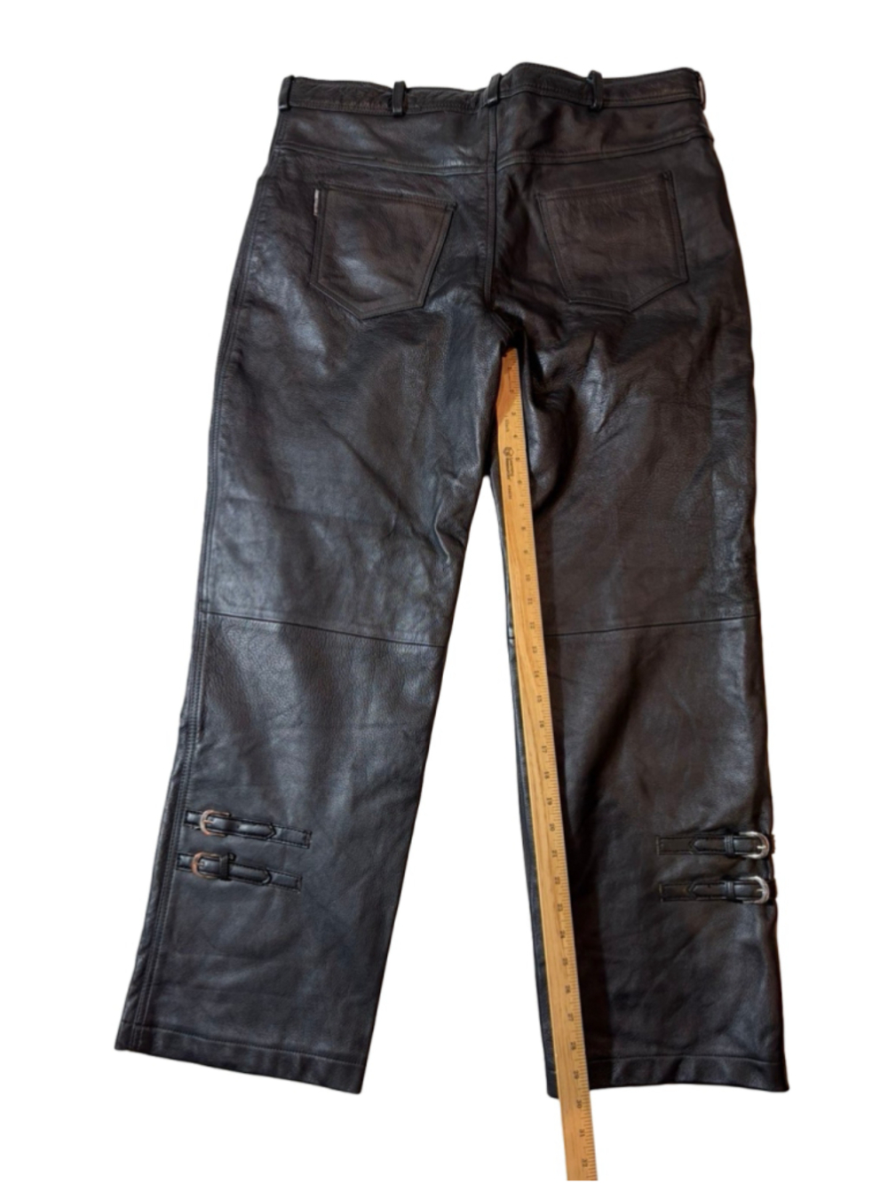 Jamin Leather Co. Y2K Black Leather Moto Biker Pants Buckle Strap 42 - Picture 6 of 8